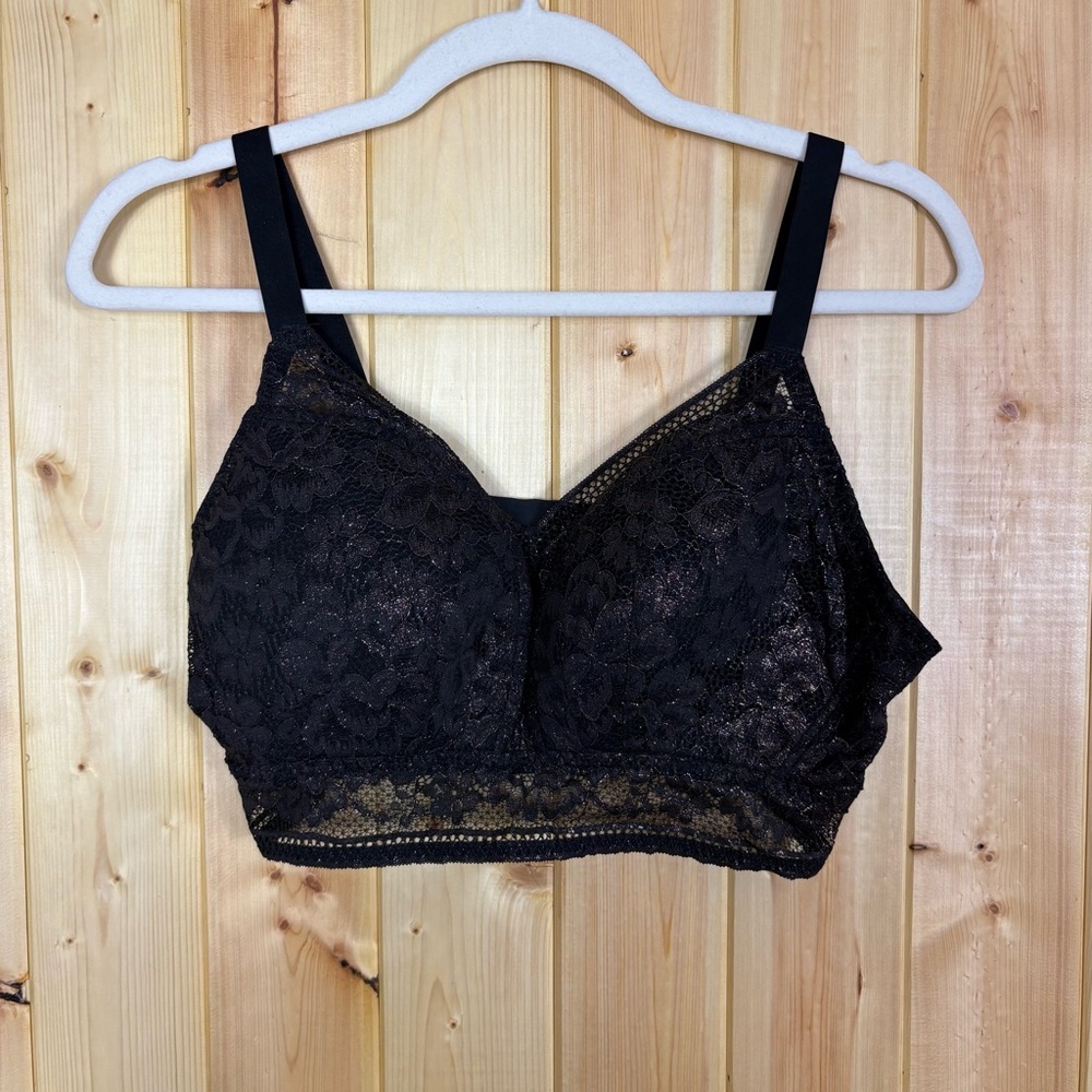 Knix Black Lace Bustier Longline Bra XL+ Wireless Metallic Edgy Dark Romantic